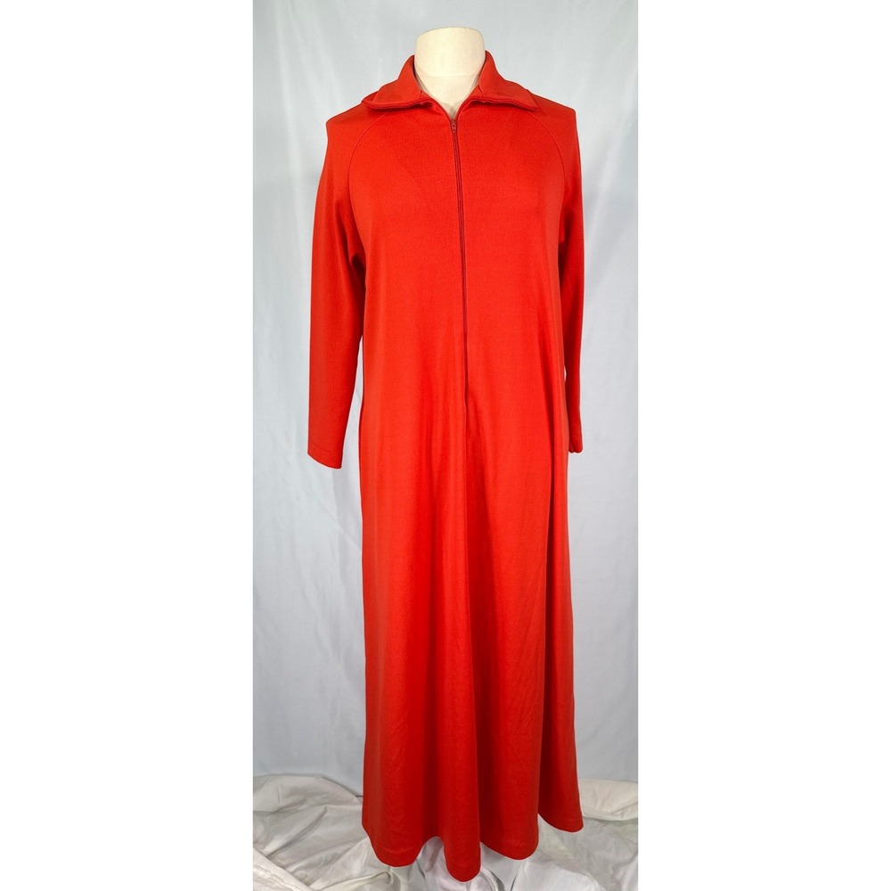 Vintage Sears The Great Entertainers Red Zip Front Maxi Robe Loungewear Pocket